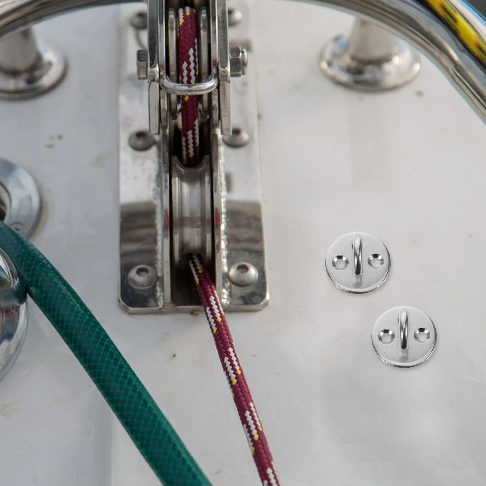 

8Pcs Marine Grade Stainless Steel Round Pad Eye Hooks with Flat Base Open Hook Design for Boat Yacht Rigging Hardware Ceiling