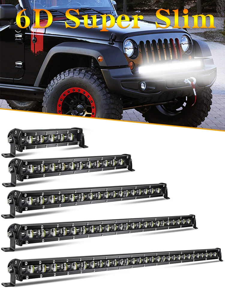 Listwa świetlna LED 60W 120W 180W 240W Super Slim z soczewką 6D, lampy robocze LED, lampa do jazdy, do samochodu, traktora, SUV-a, ciężarówki, łodzi, 4WD, 4x4, offroadowe, ATV — 2