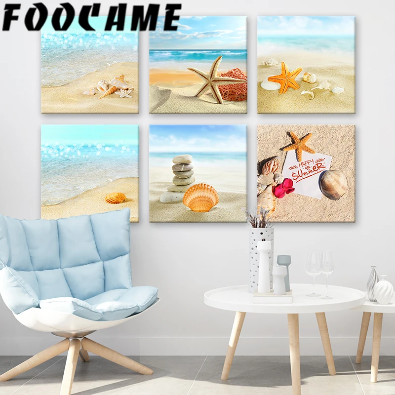 Shell Starfish Beach Seascape Canvas Painting Landscapes Nordic Poster Wall Art Print Decorative Picture for Living Room Bedroom