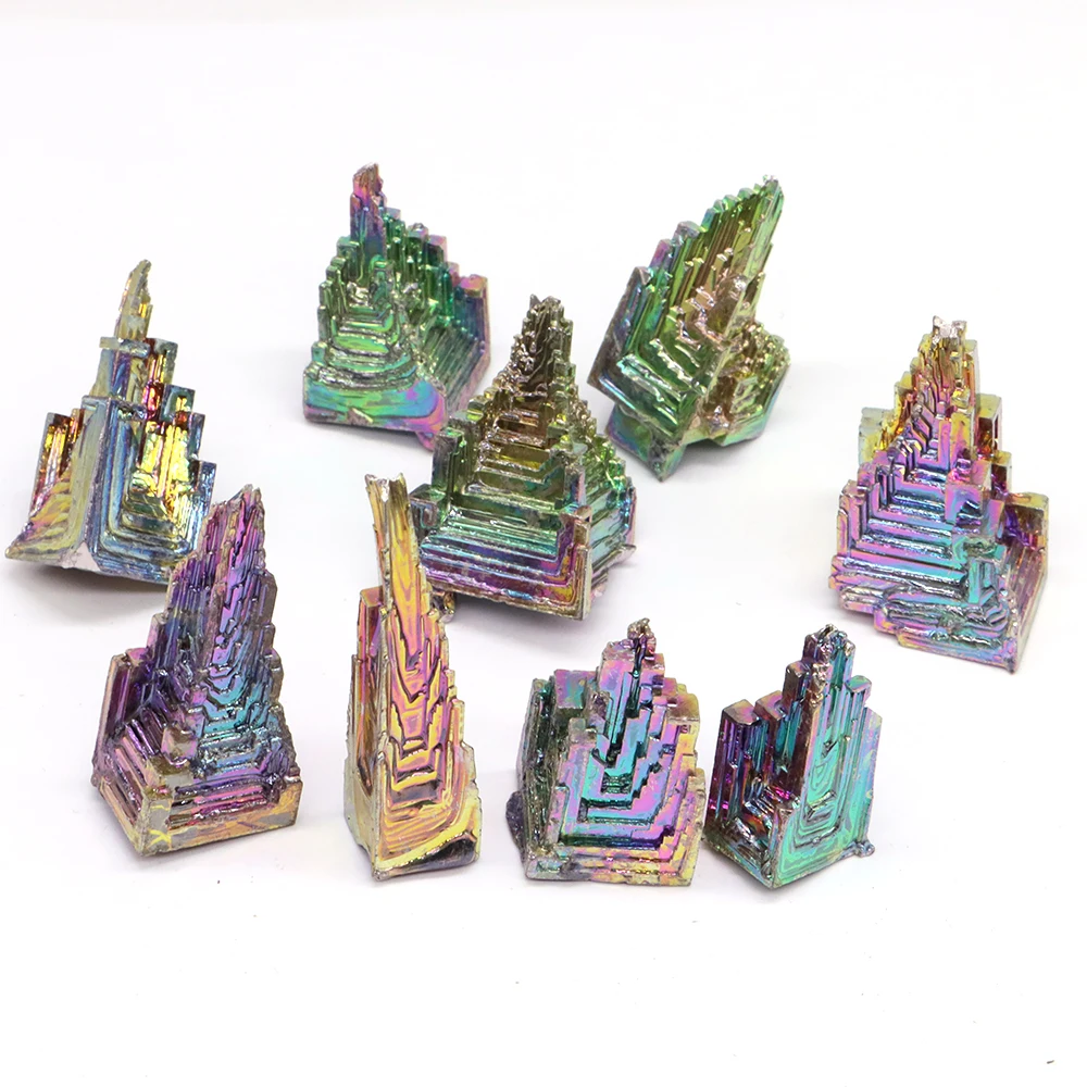 

Natural Bismuth Tower Metal Mineral Reiki Crystals Tower Point Pyramid Stones Gemstone Healing Meditation Collection Home Decor