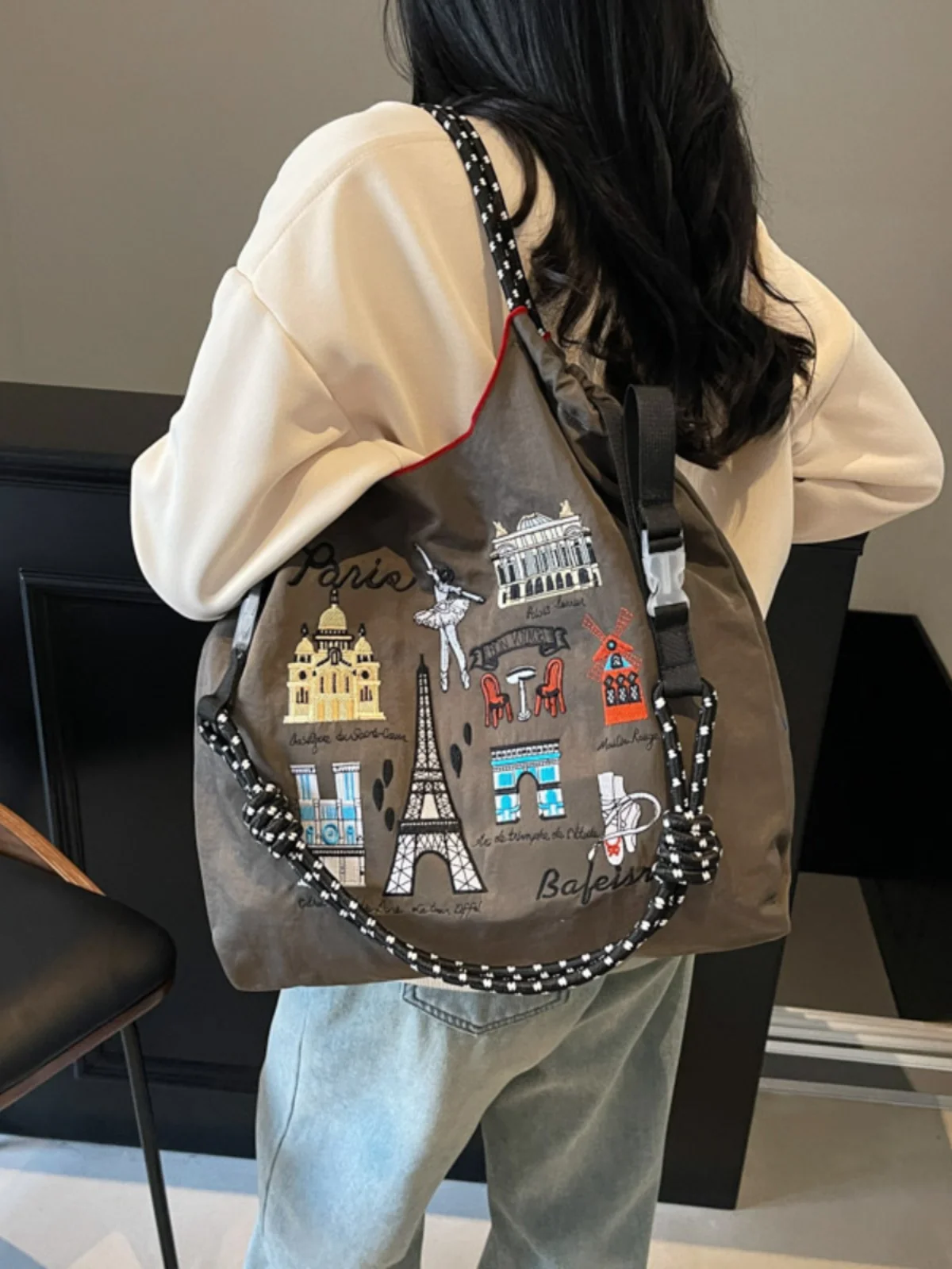 Japanese Sle Embroidered Nylon oulder Bag Large Capaci Faionable Versatile Women's Bag 2025 New Design Portable opp...