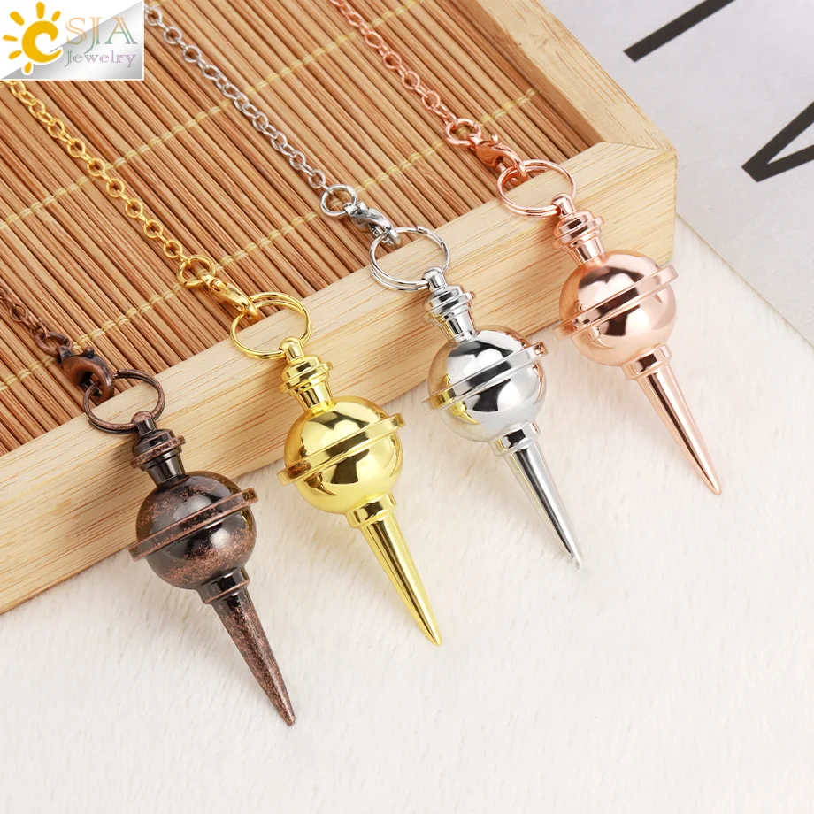 CSJA Metal Pendulum for Dowsing Divination Pendulos Spiral Gold Color Copper Cone Radiesthesia Pendulums Healing Pendule T027