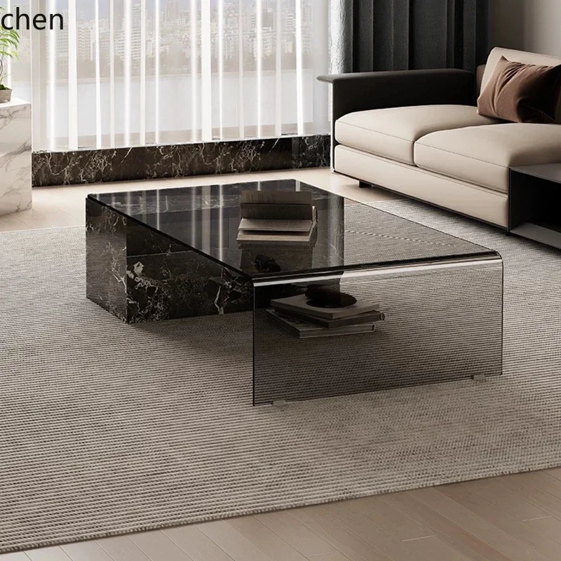 W5.19 Italian minimalist living room home coffee table light luxury high sense movable marble glass tea table