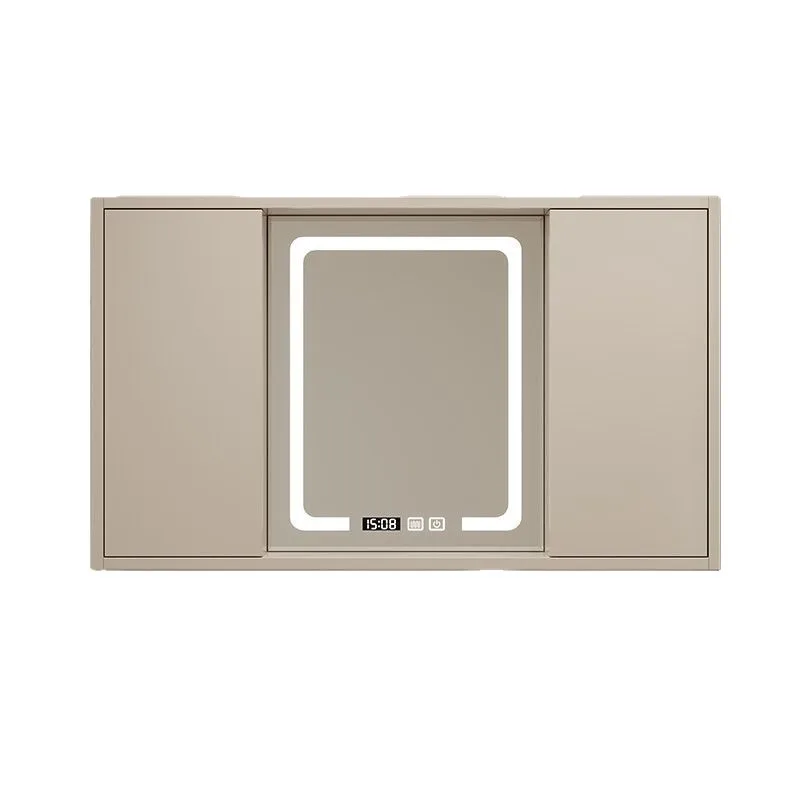 Intelligent separate folding bathroom cream bathroom multi-layer solid wood hidden smart mirror cabinet clamshell