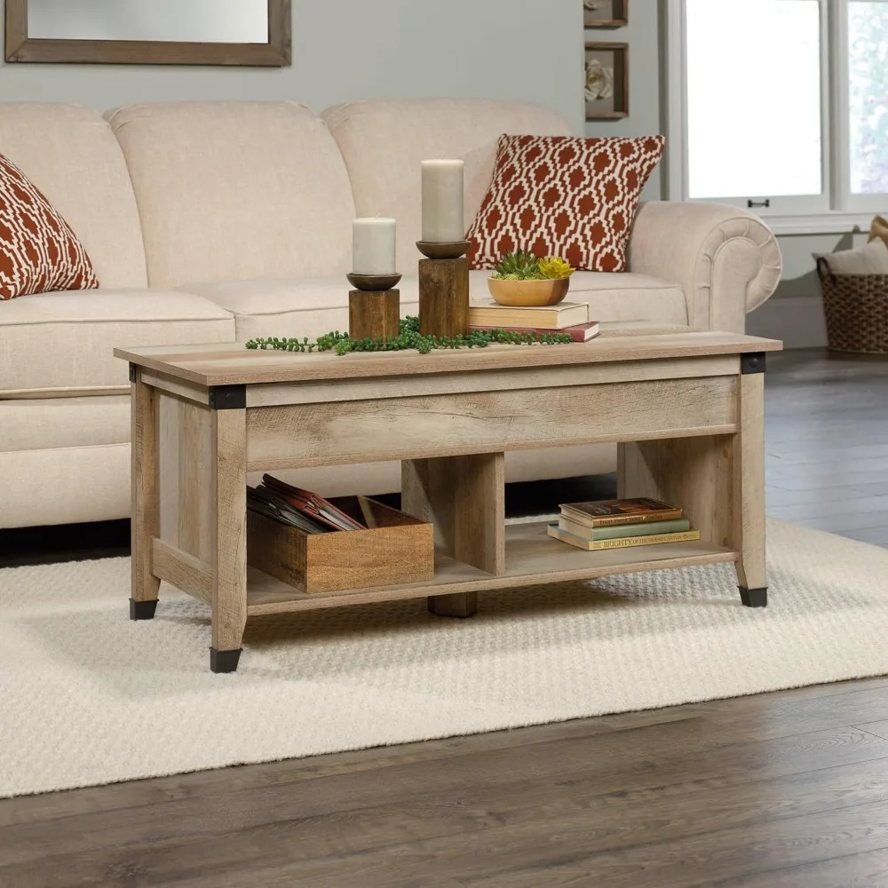 Elevating coffee table with oak veneer on the lintel