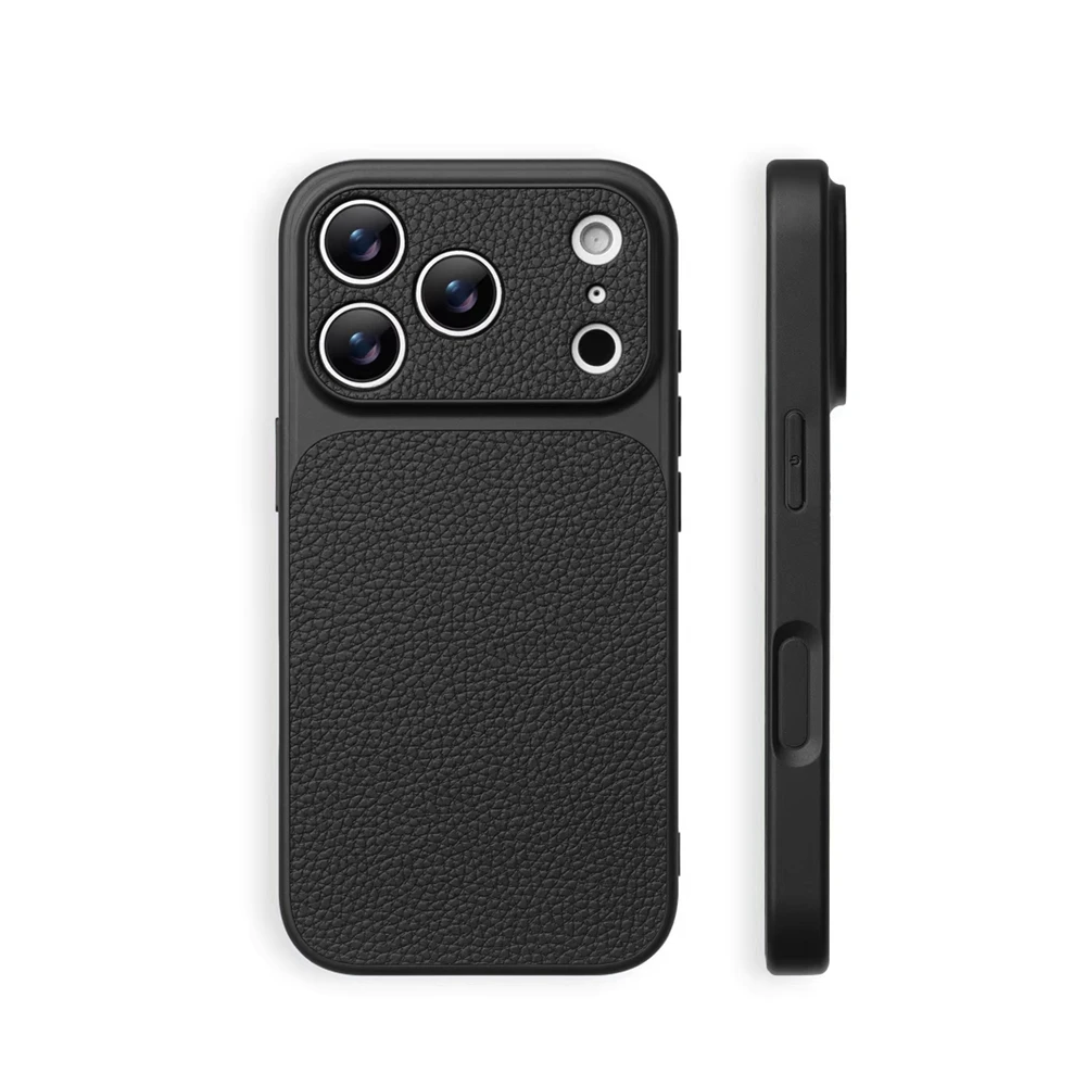 Luxuriöse Hartschale mit Lychee-Textur aus Leder für iPhone 18 17 Pro Max 16 15 14 13 12 ProMax mit vollständigem Linsenschutz – Detail 5