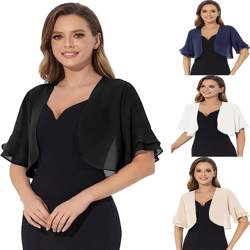 

Women's Lotus Leaf Short Sved Cardigan Top Lace Shirt European Style Sleeve Design Fashionable Women's Clothing