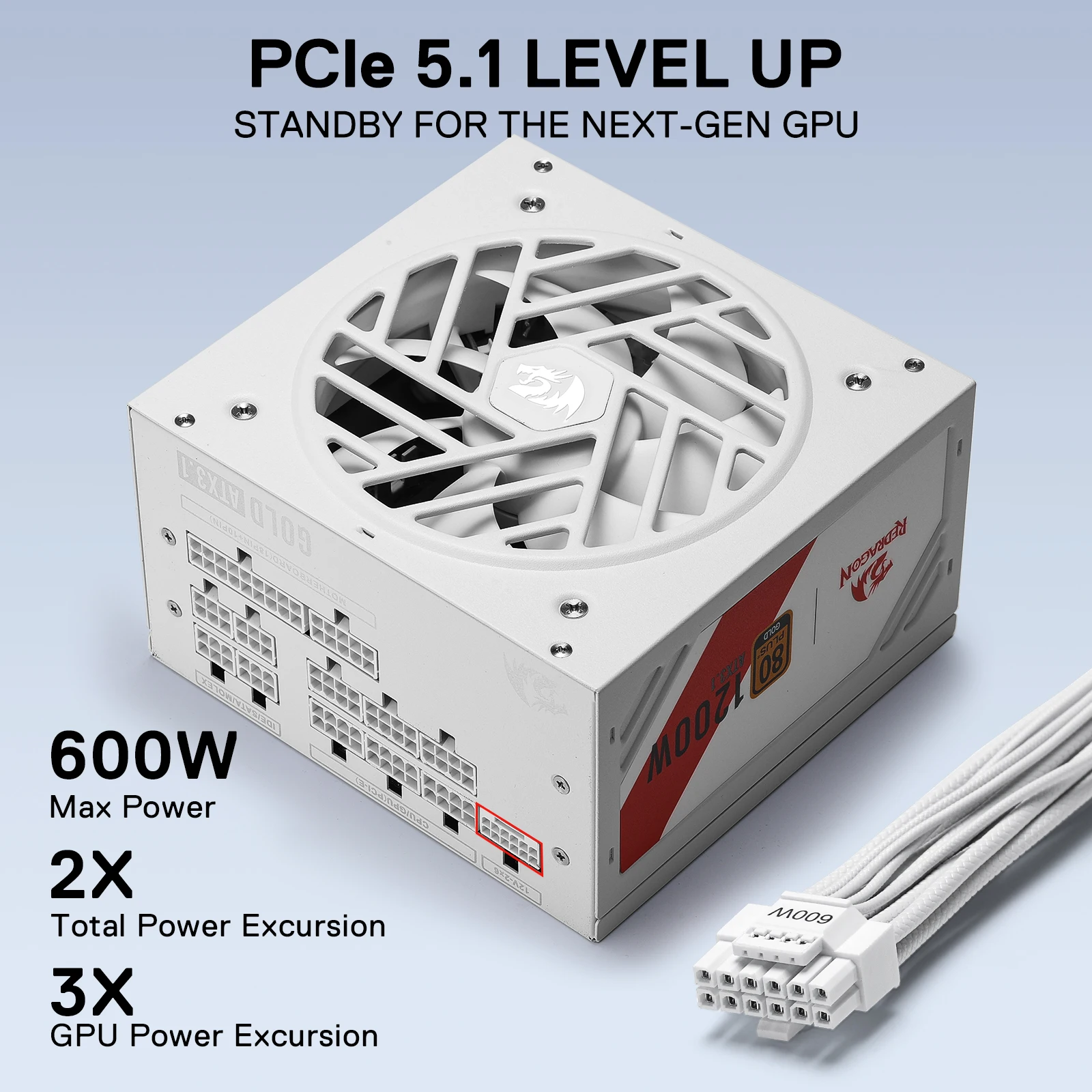 Redragon RGMS-1200W PRO 80+ Gold 1200 وات مع ATX 3.1 مطور وPCIe 5.1 وحدات كاملة، مصدر طاقة مدمج بحجم 150 مم