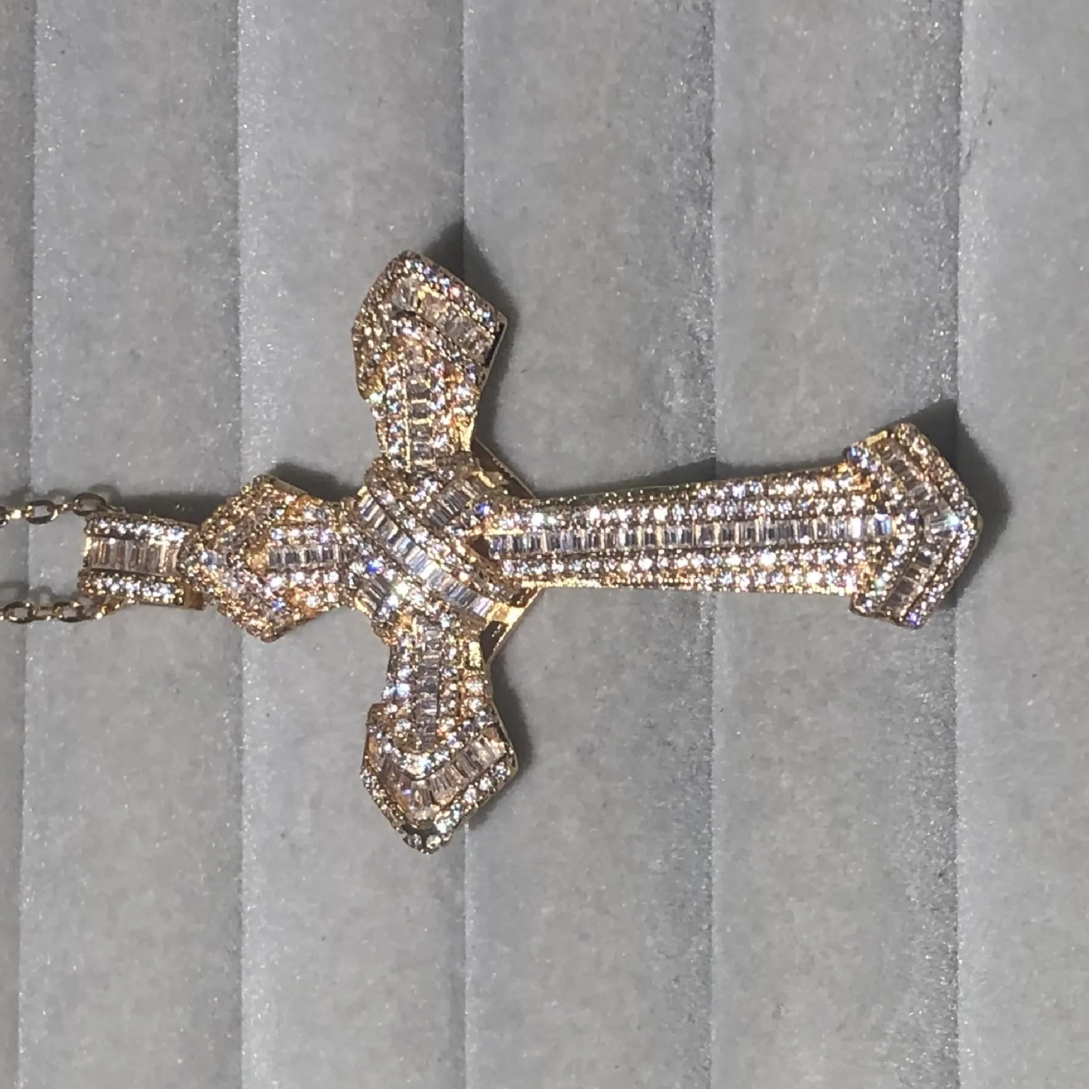 Handmade Christianity Cross Pendants sona diamond painting full real 925 silver 14k gold Wedding Necklace for Women Men jewelry