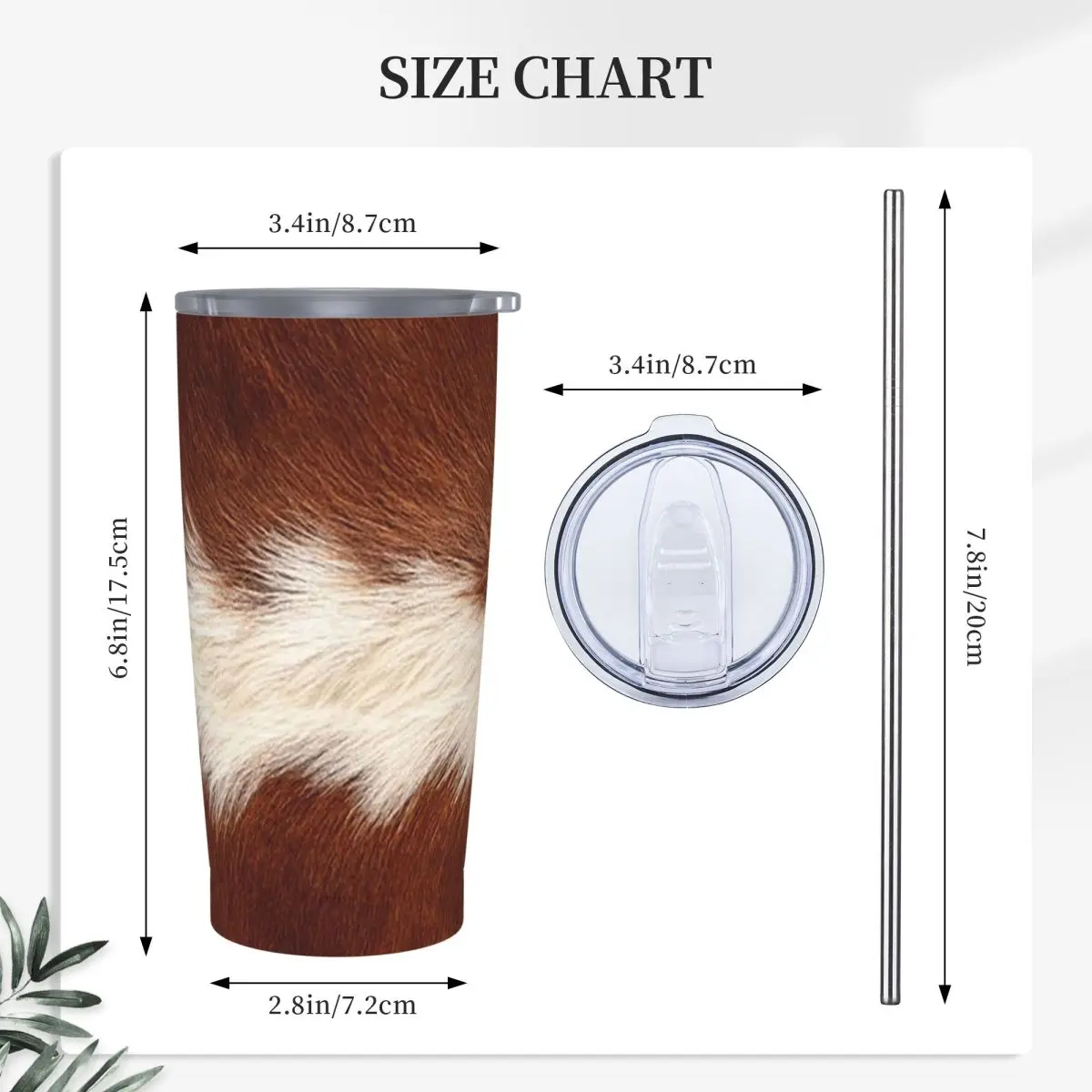 Stylish Cow Fur Cowhide Texture Cow Skin Print Pattern Stainless Steel Tumbler Vacuum Insulated Mugs Thermal Cold Cups With Lid