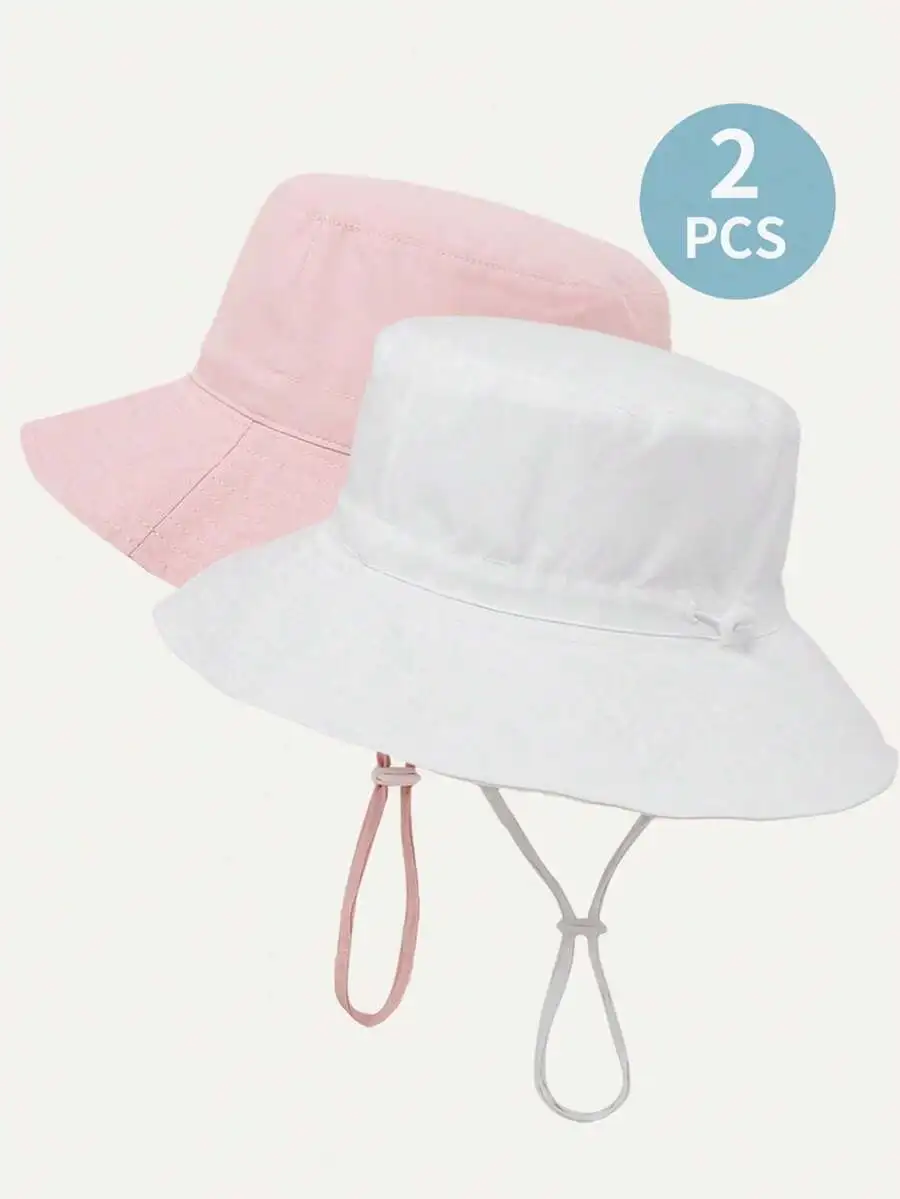 2pcs Solid Color Adjustable UV Protection Breathable Casual Bucket Hats For Adults
