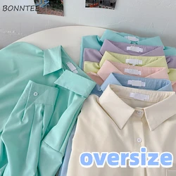 Shirts Women Fashion Solid Rich Colors Harajuku Simple All-match Elegant New Loose Retro Autumn Pockets Breathable Soft Mujer