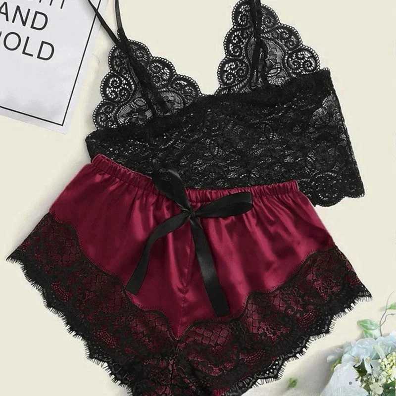 

Pajama Sets Sexy Pajamas for Women 2 Pieces Top Shorts Set Sleepwear Clothes Lace Pajamas Underwear Lingerie