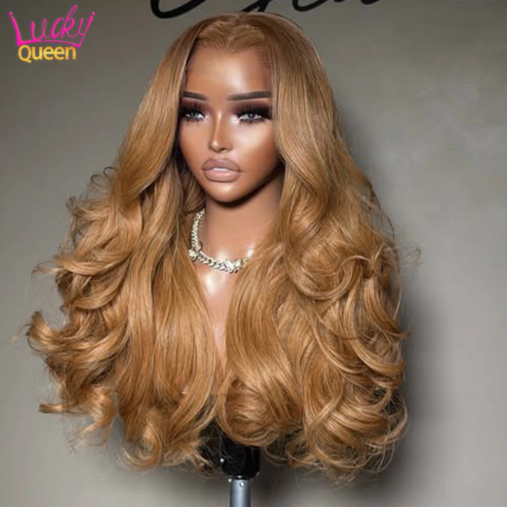 32 Inch Honey Blonde 5X5 Lace Closure Wig Brown Root 13x6 13x4 Hd Lace Front Human Wig For Women Pre Plucked Body Wave Glueless