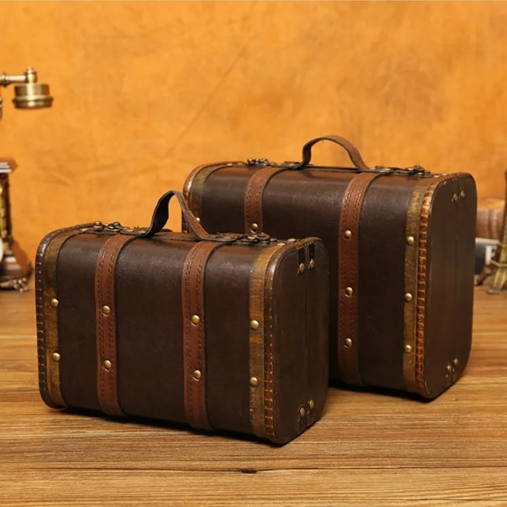 with Lock Wooden Storage Box Rectangle Durable Treasure Chest Antique Style Medieval Suitcase for Necklaces Art Collection