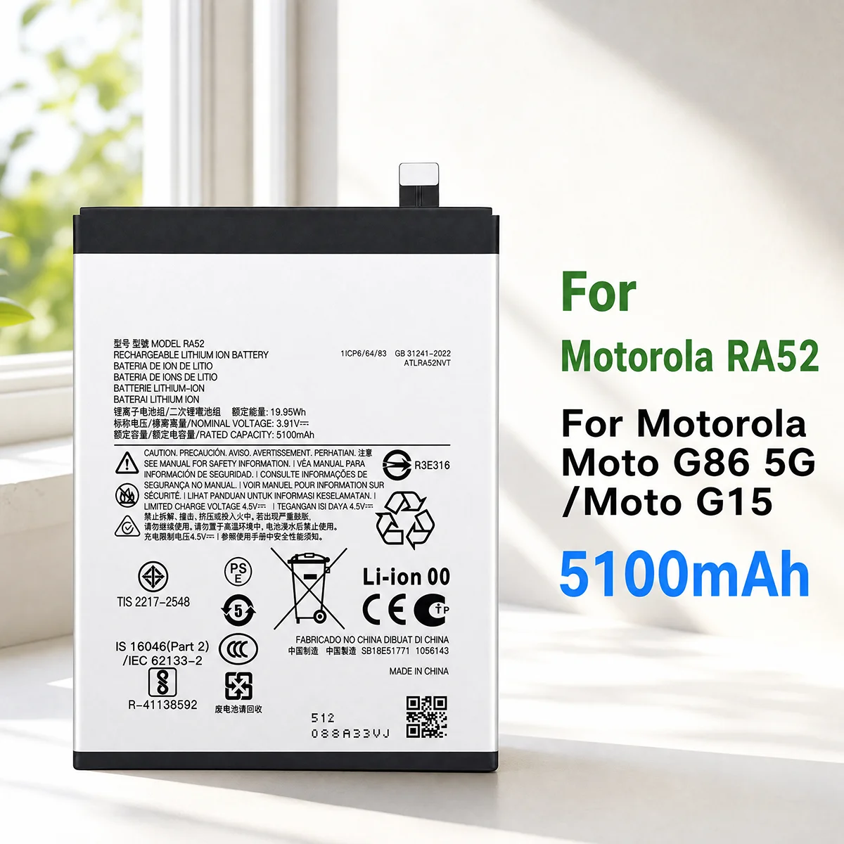 100% Original RA52 5100mAh Battery For Motorola Moto G86 5G G15 Phone Batteries+TOOLS