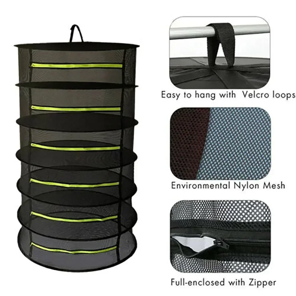 Fish Flowers Bag Dry Herb Rack Folding For 2/4/6/8 Plants Vegetable Net Mesh Layers Dryer Hanging Basket Organizer Drying Herbs