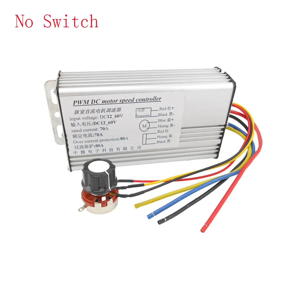 DC 10-60V Motor Speed Controller 4000W High Power Forward and Reverse 0-100% Motor Speed Adjustable Regulator 70A Motor Governor