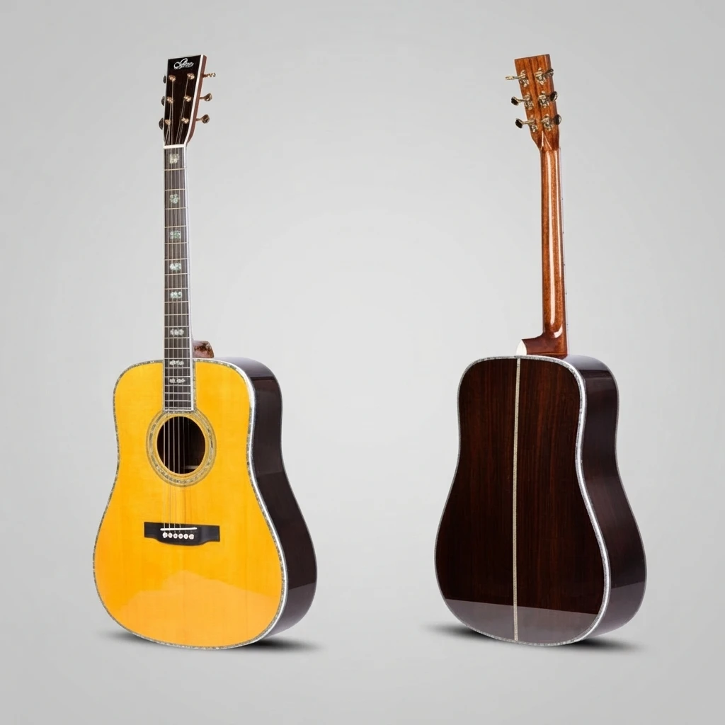 Solid‑Top Dreadnought Acoustic Guitar,Ebony Fingerboard Grade Sitka Spruce Top Vintage Gloss Yellow For Studio  Live Performance