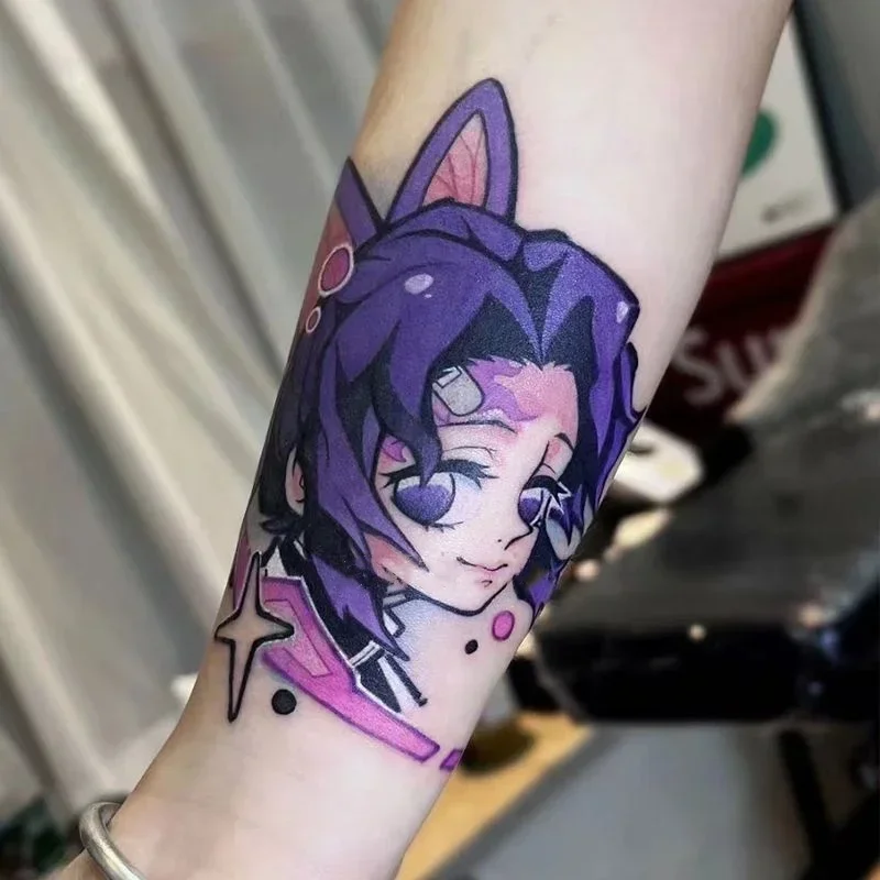 

Demon Slayer аниме Kochou Shinobu временные татуировки мультфильм водостойкая поддельная татуировка наклейка реалистичная боди-арт переводная татуировка