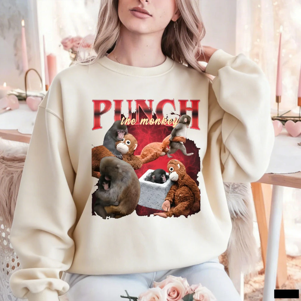 Edgy Retro Punch The Monkey Collage Pullover Sweatshirt Trendy Vintage Casual Everyday Aesthetic Crewneck Matching Hoodies