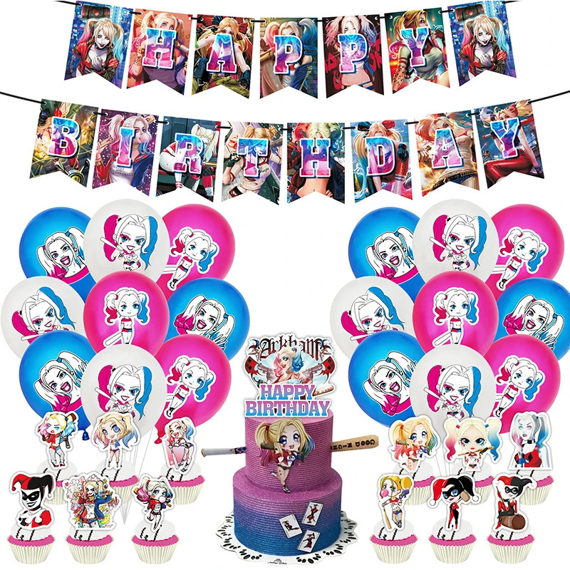 Nowy Harley Quinn Theme Party Supplies Anime Action Figures Periphery Joker Girlfriend Suicide Squad Birthday Party Decorations