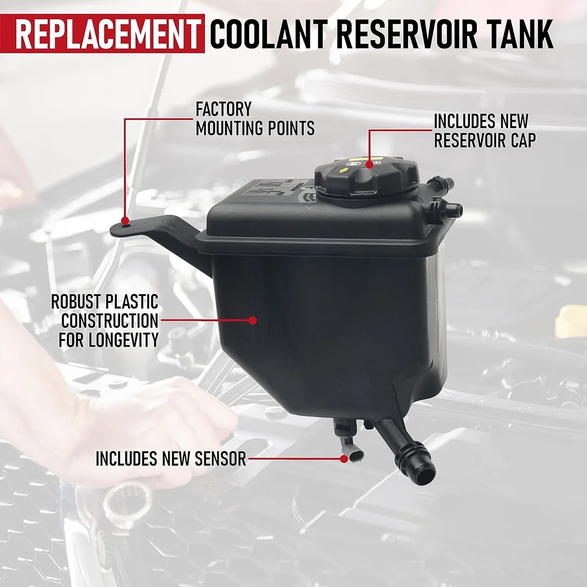 Engine Coolant Reservoir Tank with Cap and Sensor for BMW - 525I, 525Xi, 528I, 528Xi, 530I, 530Xi, 17137519219, 603-351