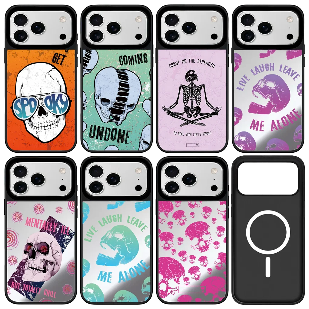 

Skull Skeleton Mirror Surface Phone Cover for IPhone 12 13 14 15 16 17 Pro Max Case for IPhone 17 Air