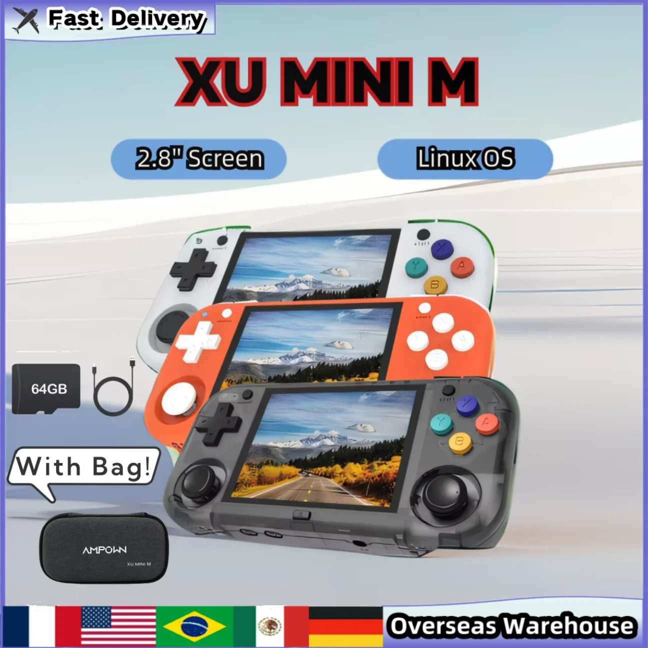 XU MINI M Handheld Game Console 2.8'' Screen Linux OS MINIM Portable Console Retro Simulator Video Player Children Gifts