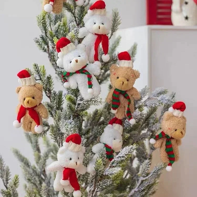 12-36pcs 3D Christmas Mini Teddys Bears Plush Dolls Bulk Xmas Bear Tiny Soft Bear Dolls Party Favors Christmas Tree Decorations