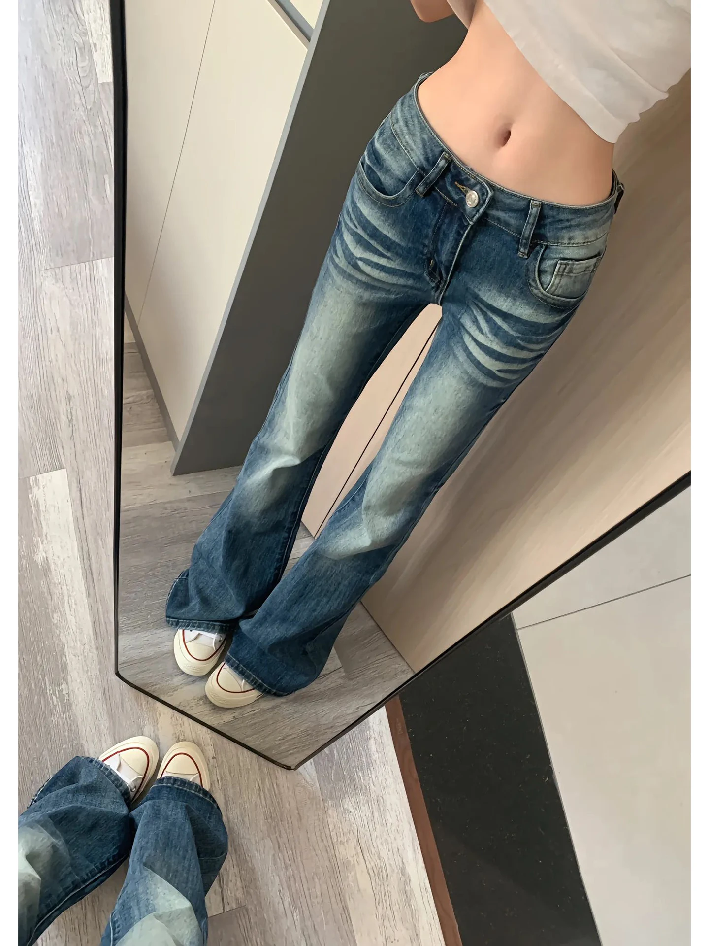 

Cleanfit adual Flare Denim Jeans Men's American High Street Design Sense Pants Extended Slim Narrow Version Straight Leg Pants