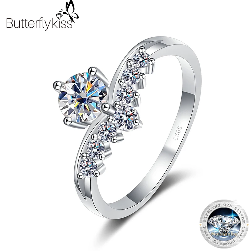 

Butterflykiss Moissanite Diamond Crown Ring 0.5CT Certified 925 Sterling Silver Rings For Women Wedding Jewelry Engagement Gift