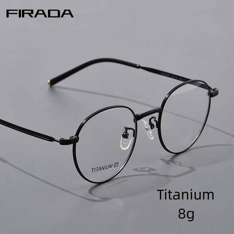 

FIRADA Fashion Comfortable Eyeglasses Vintage Luxury Round Titanium Eyewear Optical Prescription Glasses Frame Men Women JANE-MC