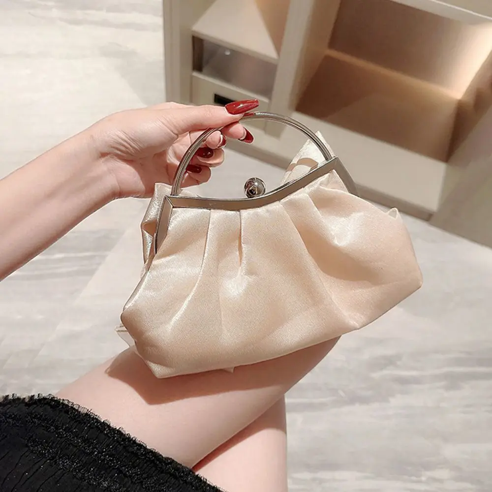 Luxury Gold Bright Silk Bowknot Evening Bag Chain Banquet Clutch Handbags Women Female