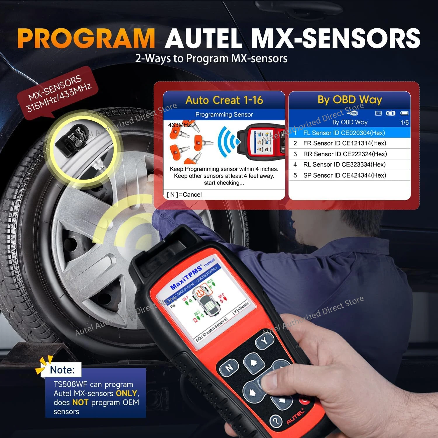Autel MaxiTPMS TS508WF TPMS Relearn-Tool, Programmiergerät für MX-Sensoren 315/433MHz, Sensor-Neulernung/Aktivierung, Fehlercode-Auslesen/-Löschen, PK TS408S – Detail 8