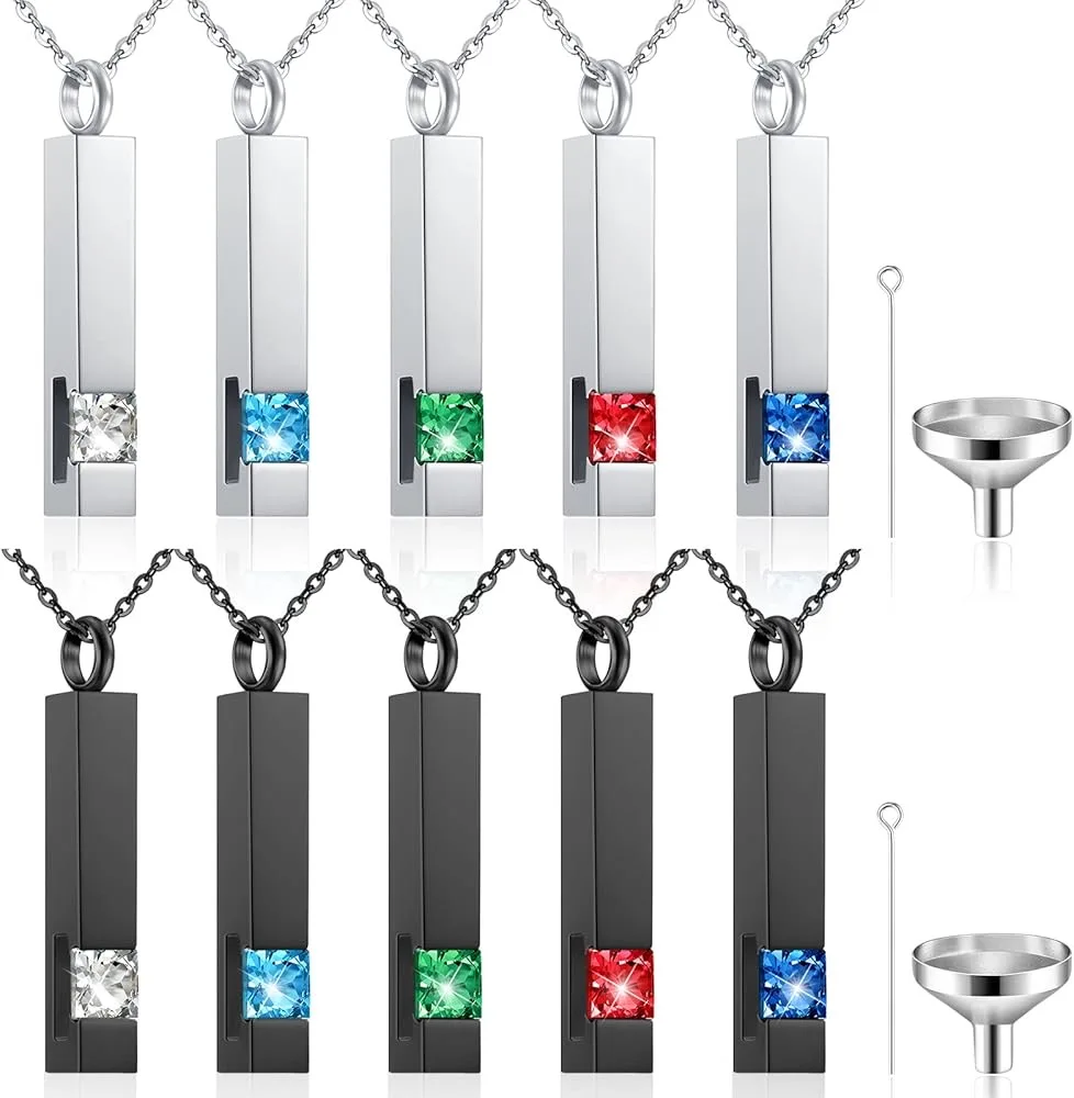 10Pcs Urn Necklace for Men Women Bar Urn Necklace for Ashes Stainless Steel Mom Memorial Cremation Jewelry Pendant Keepsake