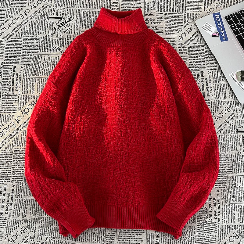 Kaos Rajut Slim Fit Kerah Tinggi Kasual Terbaru, Atasan Dalaman, Sweater Musim Semi Gugur Pria Wanita, Fashion Basic, Sweatshirt Rajut Lengan Panjang