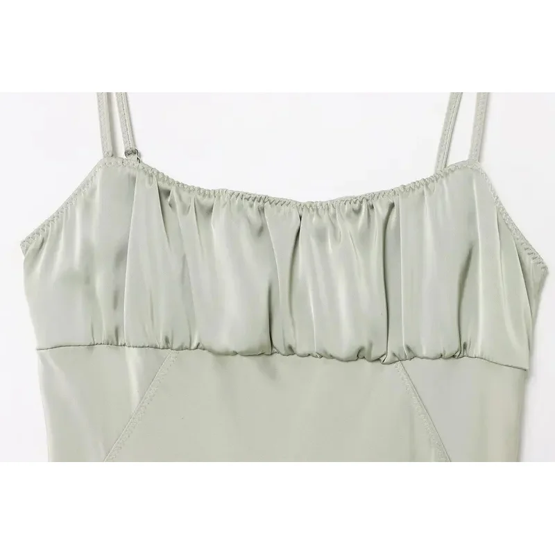 Elegante satijnen wikkel midi-jurk voor dames met split en spaghettibandjes Strandresortstijl Lingerie-geïnspireerd Temperament Dames