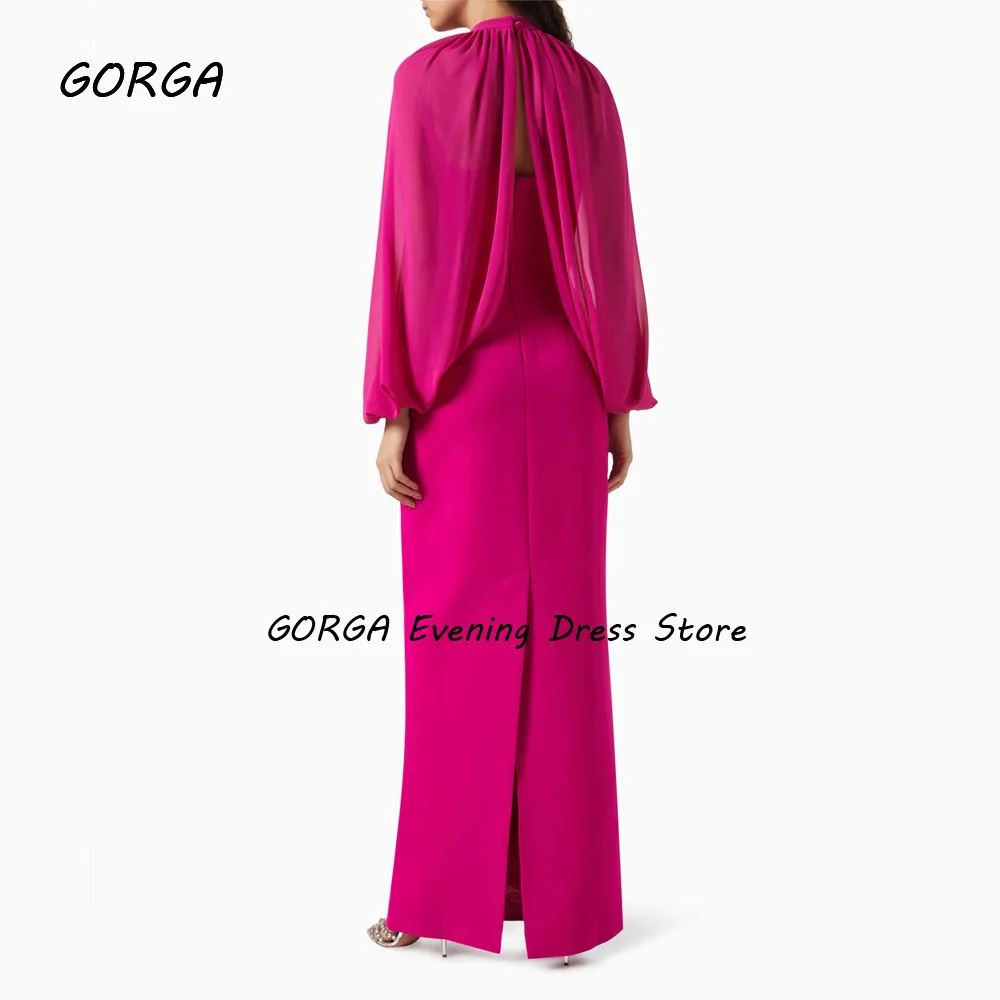 GORGA Simple Fuchsia Strapless Mermaid 2024 Slim Crepe Chiffon Long Sleeves Ocassion Gown Floor-Length Formal Evening Dress