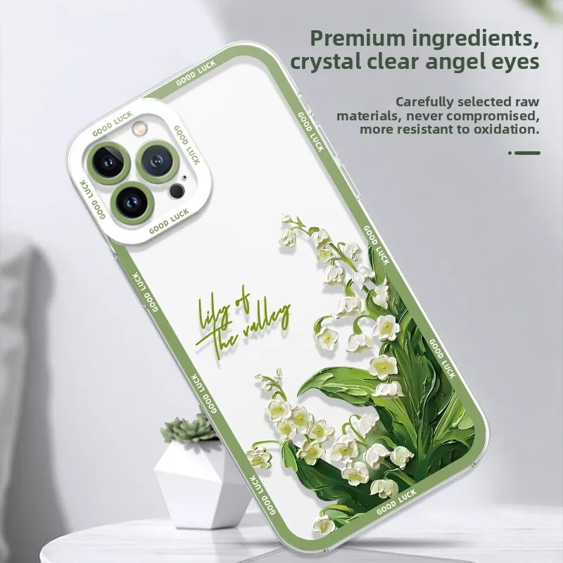 Lily Of The Valley Silicone Case for iPhone 16 E 15 14 11 Pro Max 13 12 Mini XS Max XS X 8 7 Plus Shockproof Washable Soft Cover view 4