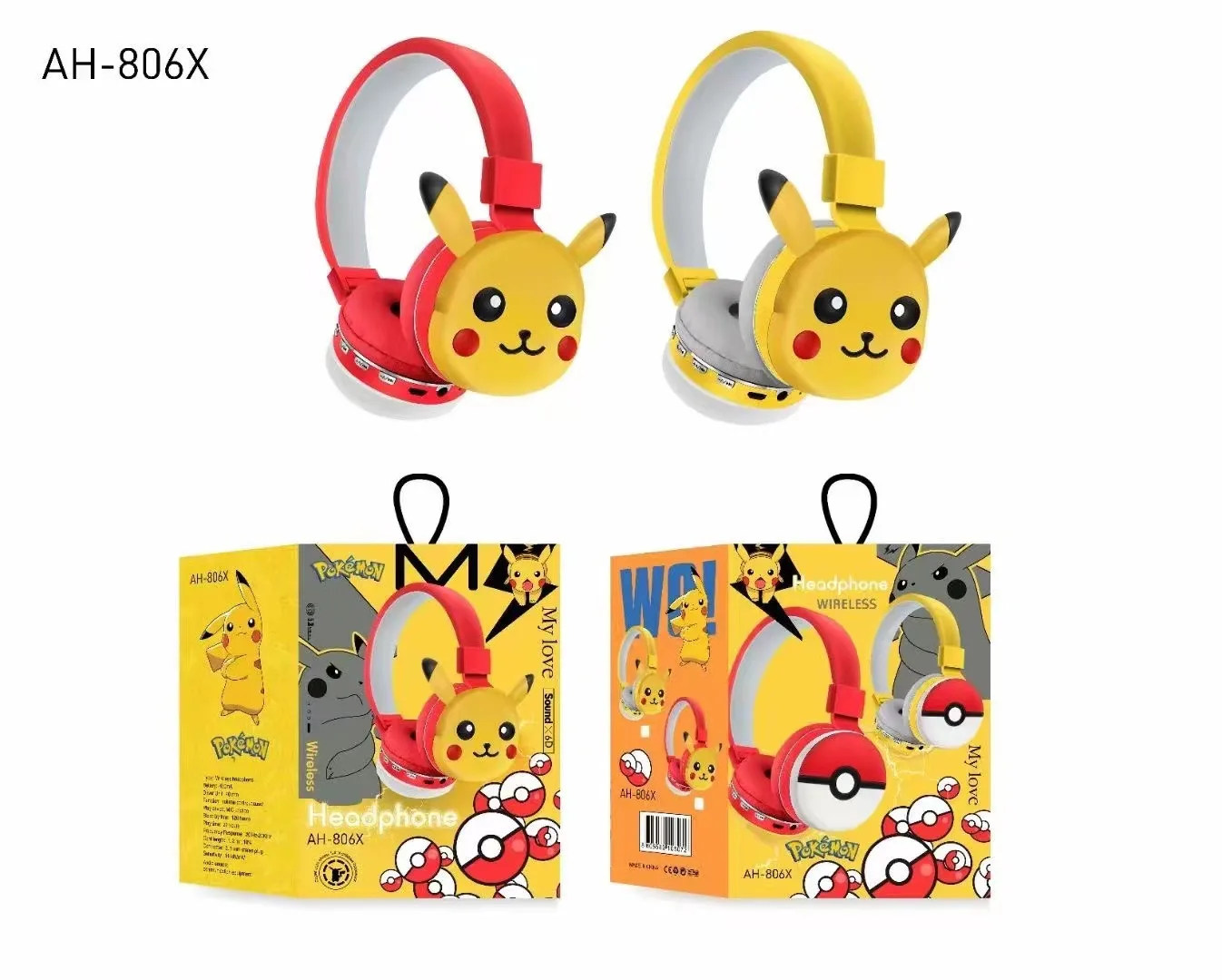 New AH-806X Cartoon Headworn Bluetooth Earphones Pikachu Children's Creative Gift Folding and Stretching Anime