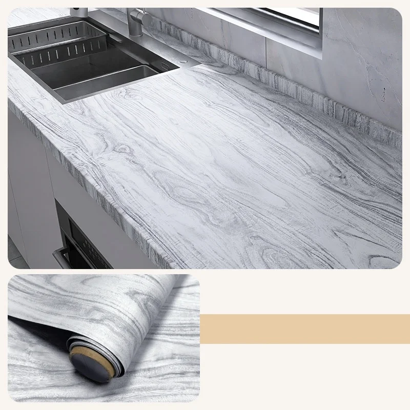 1Roll 5m/196.85in Wood Grain Cabinet Self-adhesive Wall Stickers Flame Retardant Waterproof  Kitchen Anti-smoke Protective Film