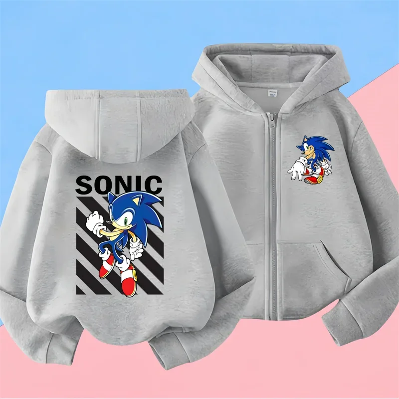 Kawaii Sonic zipper Hoodie Set for Girls Anime zipper Hoodies Pants 2pcs Kids Cartoon Teen Tracksuits Toddler Clothes Sport Suit
