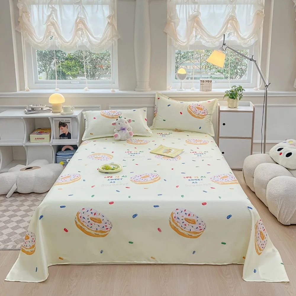 Girly Donuts Flat Sheet Cartoon Sweet Dessert Bedding Set Kids Girls Bedroom Bed Sheet 3pcs Polyester Sheets with 2 Pillowcases