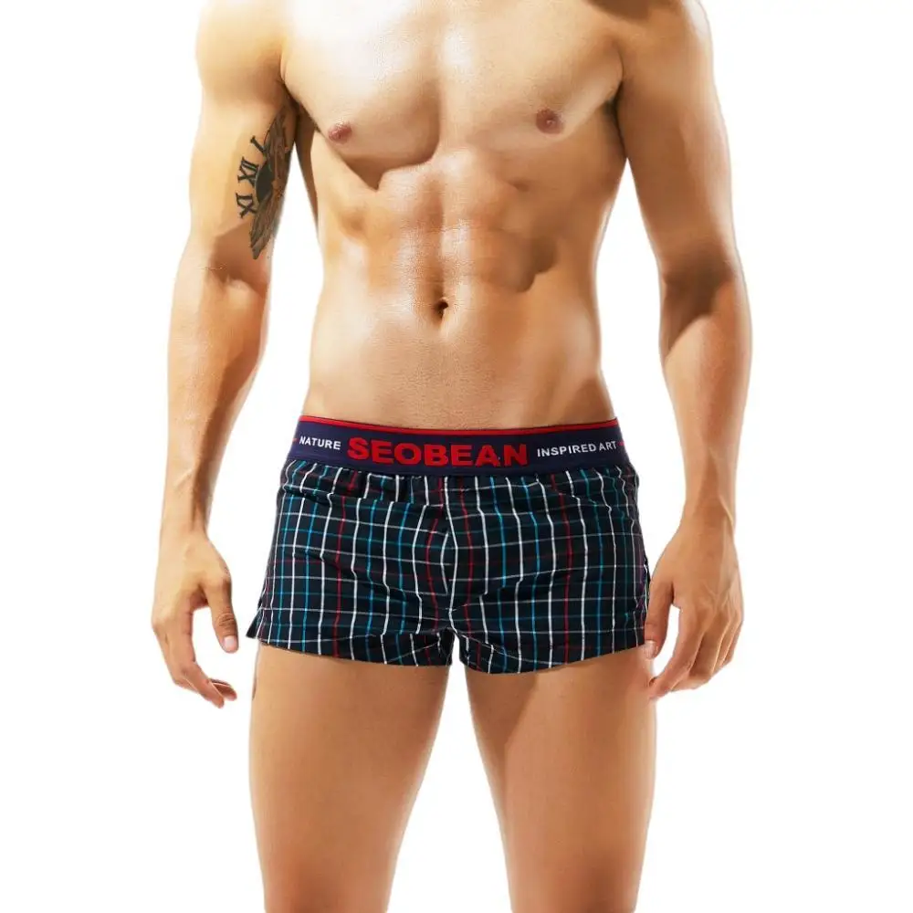 SEOBEAN Men\'s Boxershorts Classic Plaid Cotton Underwear Boxer Shorts U convex Pouch Design Loose Underpants Home Sleep Bottoms