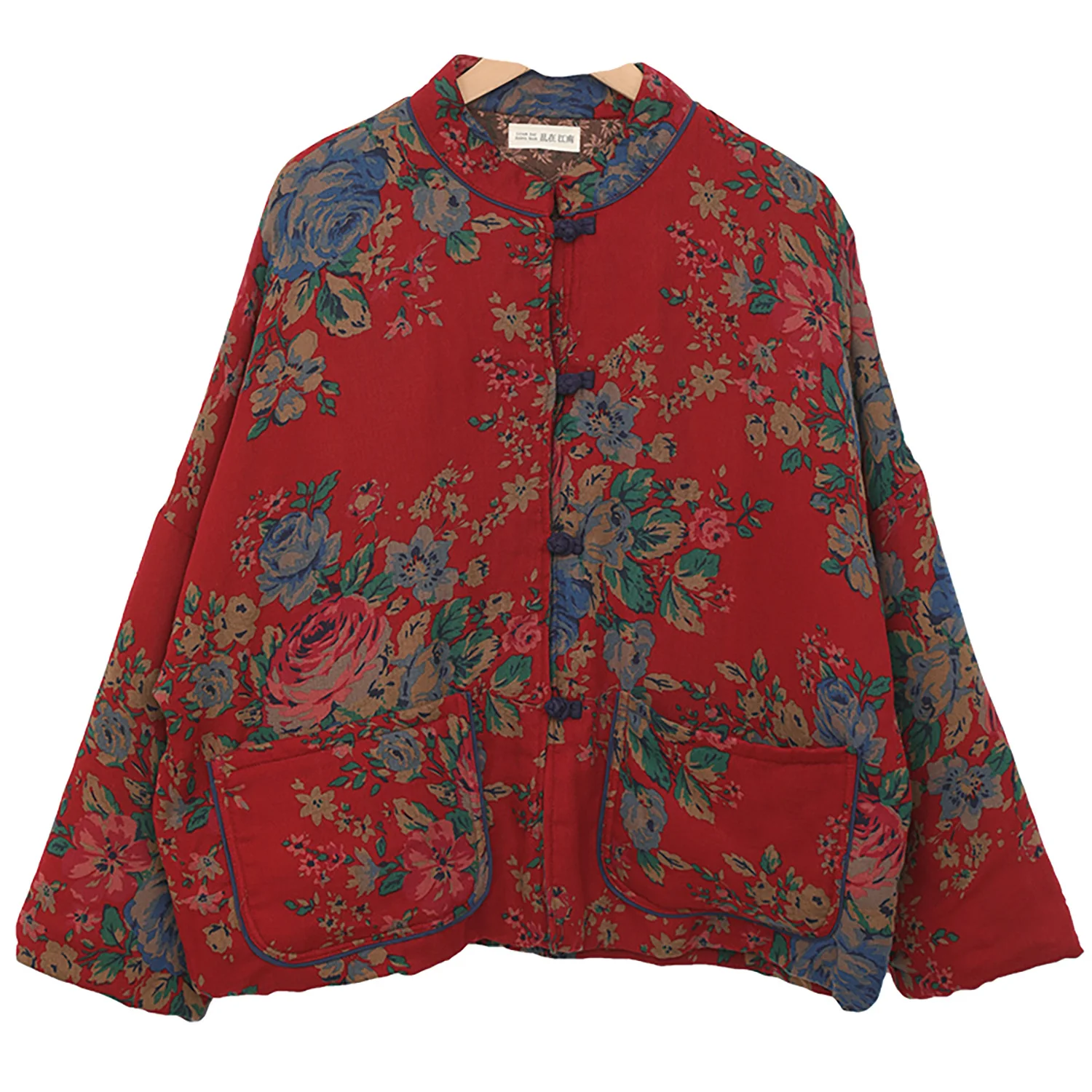 

LZJN Women's Autumn and Winter Vintage Peony Print Chinese Style Short, Warmth-Insulating, Loose-Fitting Cotton Jacket