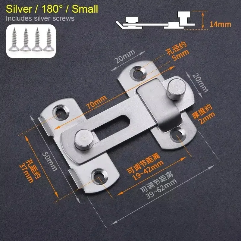 1pc Stainless Steel Barn Door Locks,0°/180° Flip Sliding Latch for Garage,Bathroom,Pet Doors & Windows,Garage,Bathroom