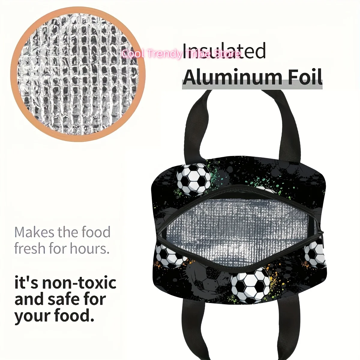 Non-Food Contact Skull Pattern Print Insulated Lunch Bag - Durable Polyester, Portable Cooler for Work, Picnic And Travel