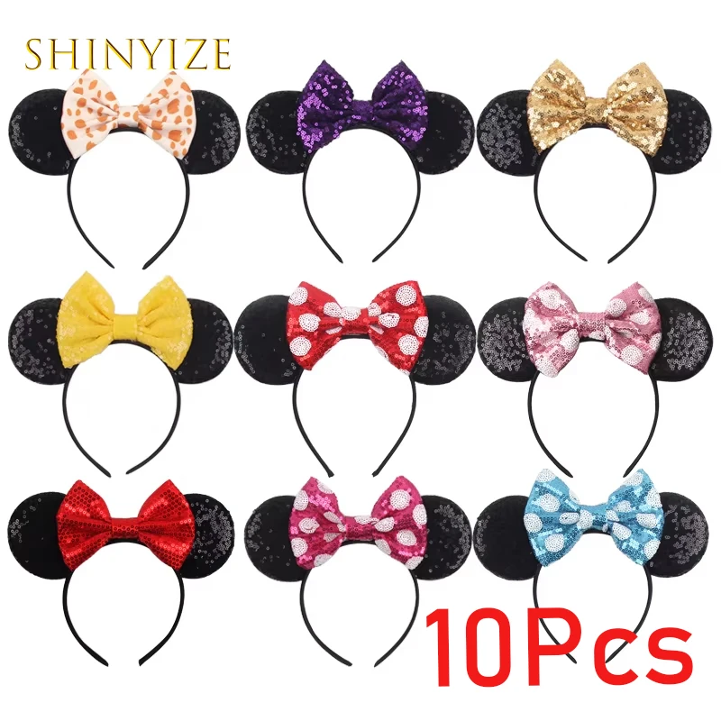 

Classical 10Pcs/Lot Mouse Ears Headband Sequins Dot Bow Hairband For Girls Featival Party DIY Hair Accessories Wholesale