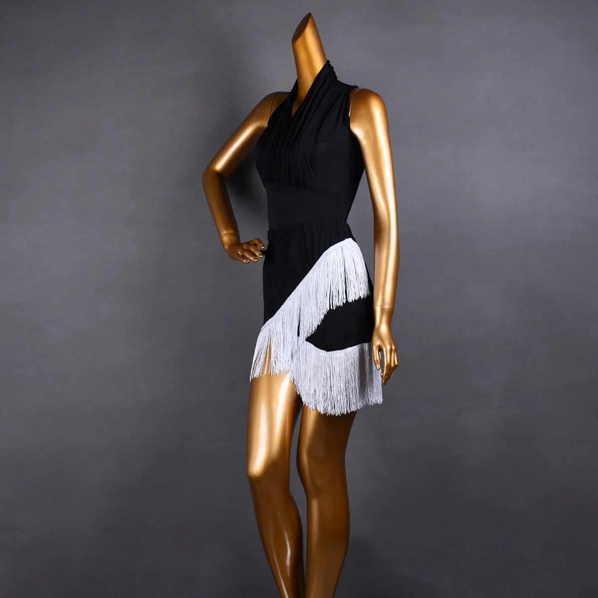 ชุดเต้นลาตินสำหรับผู้หญิง แบบผูกคอ คอวี สายเดี่ยว เปิดหลัง มีฟองน้ำเสริมหน้าอก เสื้อกล้ามไร้แขนสำหรับผู้หญิง ชุดเต้นบนเวที